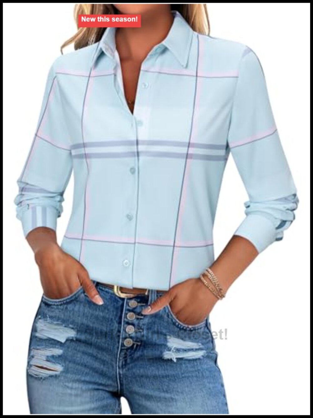 Striped Button Down Shirt Womens Collared Long Sleeve V-Neck Blouse